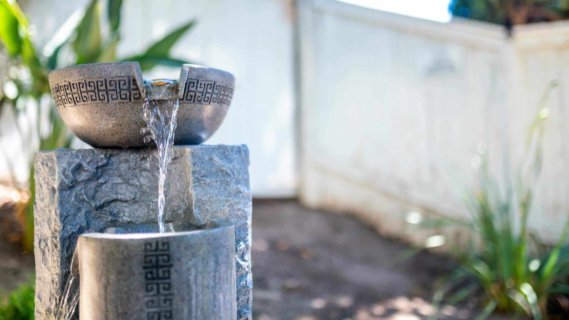 Serene ceramic water fountain at a wellness facility specializing in PTSD treatment in Orange County.